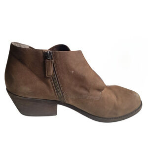 Eileen Fisher Suede Leather Booties 11 Brown Zip Western Block Heel Italian Sole